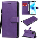 For iPhone 12 / 12 Pro Solid Color Horizontal Flip Protective Leather Case with Holder & Card Slots & Wallet & Photo Frame & Lanyard(Purple)