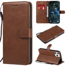 For iPhone 12 Pro Max Solid Color Horizontal Flip Protective Leather Case with Holder & Card Slots & Wallet & Photo Frame & Lanyard(Brown)