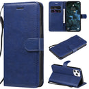 For iPhone 12 Pro Max Solid Color Horizontal Flip Protective Leather Case with Holder & Card Slots & Wallet & Photo Frame & Lanyard(Blue)