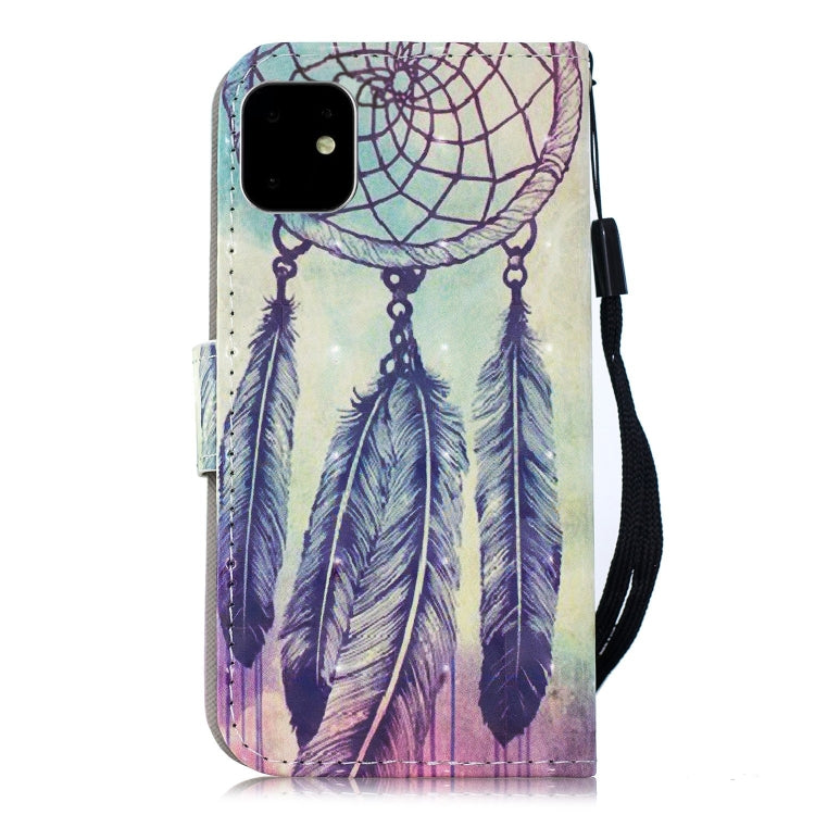 For iPhone 12 mini 3D Painted Pattern Horizontal Flip Leather Case with Holder & Wallet & Card slot & Lanyard(Feather Wind Chimes)