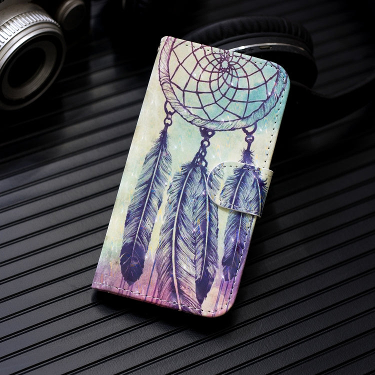 For iPhone 12 mini 3D Painted Pattern Horizontal Flip Leather Case with Holder & Wallet & Card slot & Lanyard(Feather Wind Chimes)