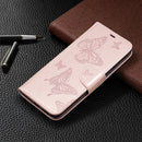 For Xiaomi Redmi 9A Two Butterflies Embossing Pattern Horizontal Flip Leather Case with Holder & Card Slot & Wallet & Lanyard(Rose Gold)