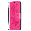 For Xiaomi Redmi 9A Two Butterflies Embossing Pattern Horizontal Flip Leather Case with Holder & Card Slot & Wallet & Lanyard(Rose Red)