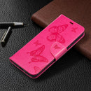 For Xiaomi Redmi 9A Two Butterflies Embossing Pattern Horizontal Flip Leather Case with Holder & Card Slot & Wallet & Lanyard(Rose Red)