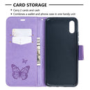 For Xiaomi Redmi 9A Two Butterflies Embossing Pattern Horizontal Flip Leather Case with Holder & Card Slot & Wallet & Lanyard(Purple)