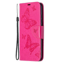 For Xiaomi Redmi 9C Two Butterflies Embossing Pattern Horizontal Flip Leather Case with Holder & Card Slot & Wallet & Lanyard(Rose Red)