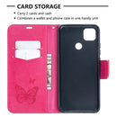 For Xiaomi Redmi 9C Two Butterflies Embossing Pattern Horizontal Flip Leather Case with Holder & Card Slot & Wallet & Lanyard(Rose Red)