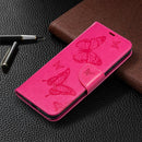For Xiaomi Redmi 9C Two Butterflies Embossing Pattern Horizontal Flip Leather Case with Holder & Card Slot & Wallet & Lanyard(Rose Red)