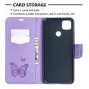For Xiaomi Redmi 9C Two Butterflies Embossing Pattern Horizontal Flip Leather Case with Holder & Card Slot & Wallet & Lanyard(Purple)