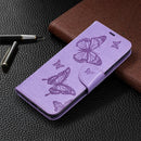 For Xiaomi Redmi 9C Two Butterflies Embossing Pattern Horizontal Flip Leather Case with Holder & Card Slot & Wallet & Lanyard(Purple)