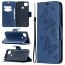 For Xiaomi Redmi 9C Two Butterflies Embossing Pattern Horizontal Flip Leather Case with Holder & Card Slot & Wallet & Lanyard(Dark Blue)