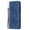 For Xiaomi Redmi 9C Two Butterflies Embossing Pattern Horizontal Flip Leather Case with Holder & Card Slot & Wallet & Lanyard(Dark Blue)