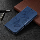 For Xiaomi Redmi 9C Two Butterflies Embossing Pattern Horizontal Flip Leather Case with Holder & Card Slot & Wallet & Lanyard(Dark Blue)