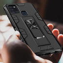 For Samsung Galaxy A21s Soldier Armor Shockproof TPU + PC Magnetic Protective Case with Holder(Black)