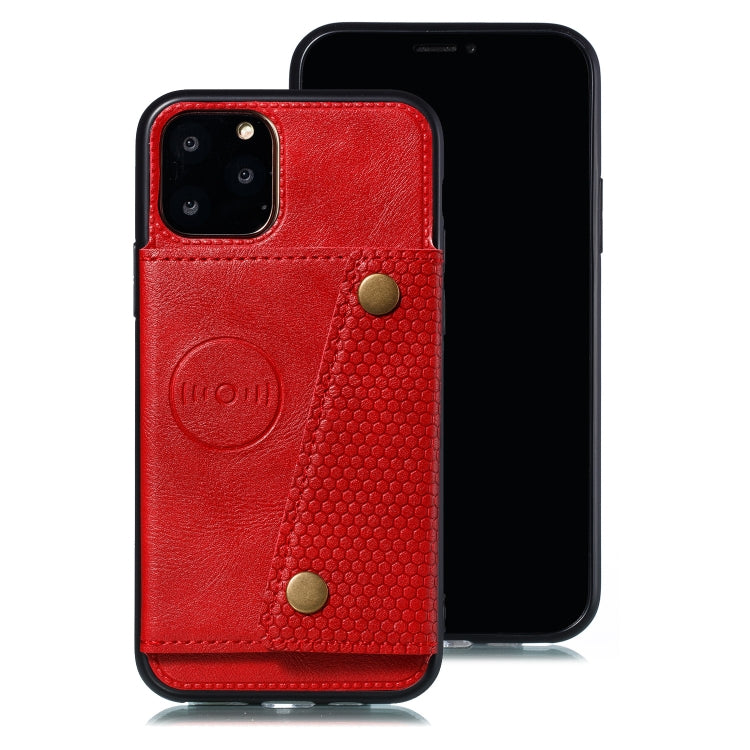 For iPhone 12 Pro Max Leather Protective Case with Holder & Card Slots(Red)
