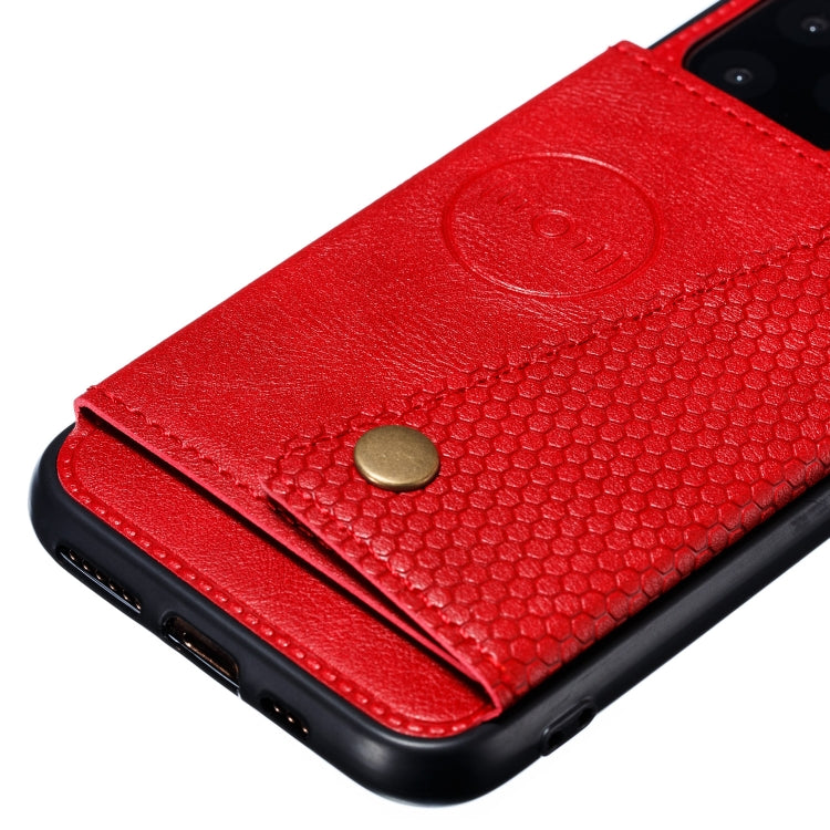 For iPhone 12 Pro Max Leather Protective Case with Holder & Card Slots(Red)