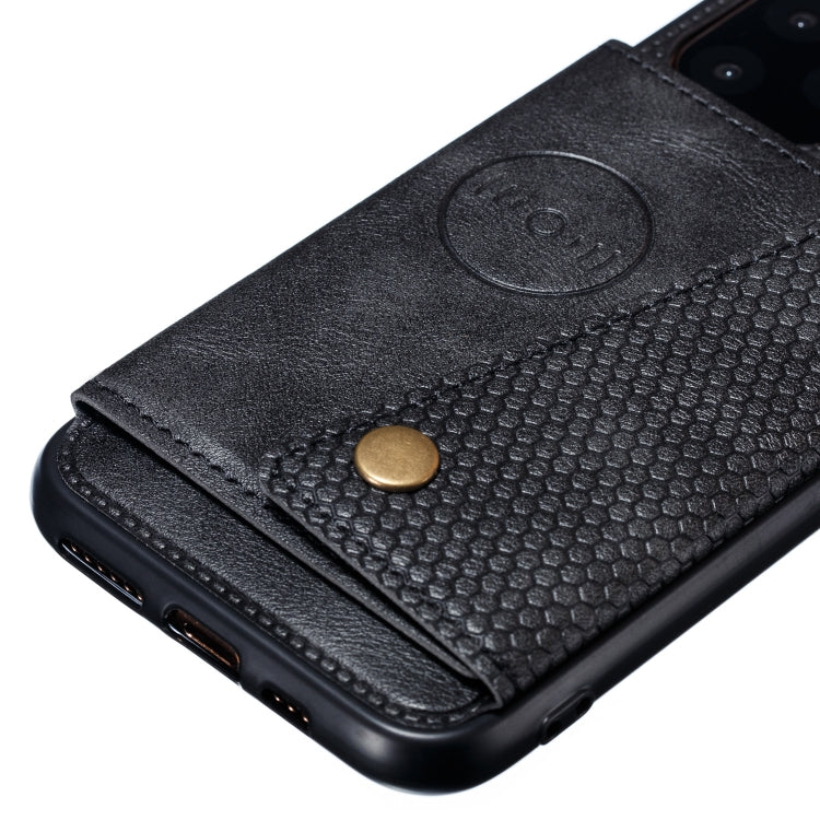 For iPhone 12 Pro Max Leather Protective Case with Holder & Card Slots(Black)