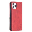 For iPhone 12 / 12 Pro Rhombus Texture Horizontal Flip Magnetic Leather Case with Holder & Card Slots(Red)
