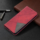 For iPhone 12 / 12 Pro Rhombus Texture Horizontal Flip Magnetic Leather Case with Holder & Card Slots(Red)