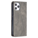 For iPhone 12 / 12 Pro Rhombus Texture Horizontal Flip Magnetic Leather Case with Holder & Card Slots(Grey)