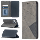 For iPhone 12 / 12 Pro Rhombus Texture Horizontal Flip Magnetic Leather Case with Holder & Card Slots(Grey)