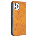 For iPhone 12 / 12 Pro Rhombus Texture Horizontal Flip Magnetic Leather Case with Holder & Card Slots(Yellow)