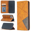 For iPhone 12 / 12 Pro Rhombus Texture Horizontal Flip Magnetic Leather Case with Holder & Card Slots(Yellow)
