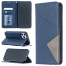 For iPhone 12 / 12 Pro Rhombus Texture Horizontal Flip Magnetic Leather Case with Holder & Card Slots(Blue)