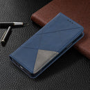 For iPhone 12 / 12 Pro Rhombus Texture Horizontal Flip Magnetic Leather Case with Holder & Card Slots(Blue)