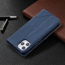 For iPhone 12 / 12 Pro Rhombus Texture Horizontal Flip Magnetic Leather Case with Holder & Card Slots(Blue)