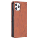 For iPhone 12 / 12 Pro Rhombus Texture Horizontal Flip Magnetic Leather Case with Holder & Card Slots(Brown)