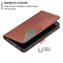 For iPhone 12 / 12 Pro Rhombus Texture Horizontal Flip Magnetic Leather Case with Holder & Card Slots(Brown)