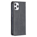 For iPhone 12 / 12 Pro Rhombus Texture Horizontal Flip Magnetic Leather Case with Holder & Card Slots(Black)