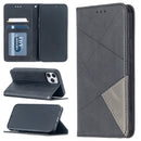 For iPhone 12 / 12 Pro Rhombus Texture Horizontal Flip Magnetic Leather Case with Holder & Card Slots(Black)