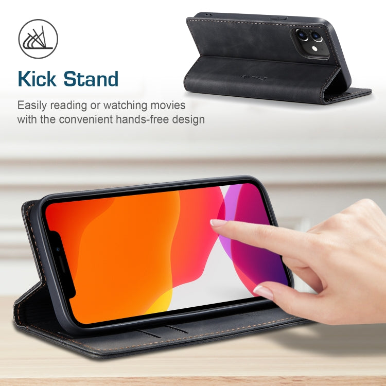 For iPhone 12 / 12 Pro CaseMe-013 Multifunctional Retro Frosted Horizontal Flip Leather Case with Card Slot & Holder & Wallet(Black)