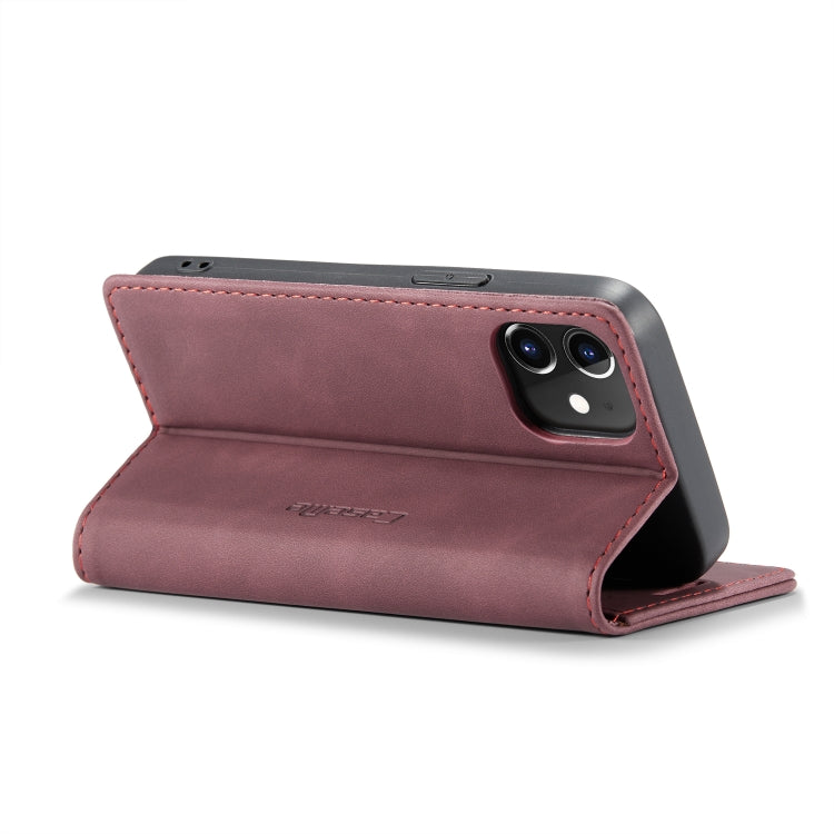 For iPhone 12 mini CaseMe-013 Multifunctional Retro Frosted Horizontal Flip Leather Case with Card Slot & Holder & Wallet(Wine Red)