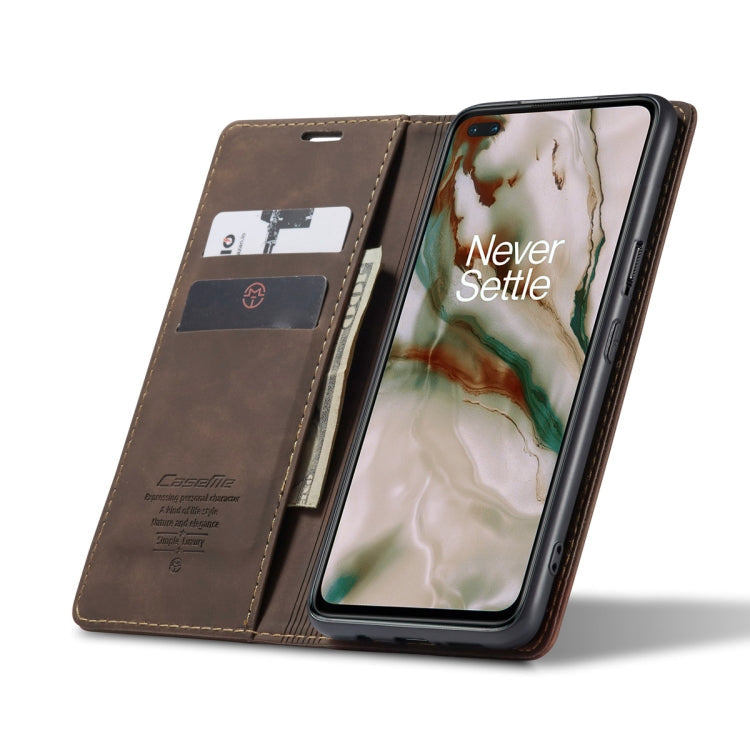 For OnePlus Nord CaseMe-013 Multifunctional Retro Frosted Horizontal Flip Leather Case with Card Slot & Holder & Wallet(Coffee)