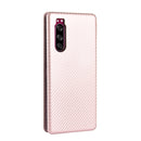 For Sony Xperia 5 Carbon Fiber Texture Horizontal Flip TPU + PC + PU Leather Case with Card Slot(Pink)