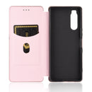 For Sony Xperia 5 Carbon Fiber Texture Horizontal Flip TPU + PC + PU Leather Case with Card Slot(Pink)