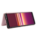 For Sony Xperia 5 Carbon Fiber Texture Horizontal Flip TPU + PC + PU Leather Case with Card Slot(Pink)