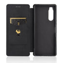 For Sony Xperia 5 Carbon Fiber Texture Horizontal Flip TPU + PC + PU Leather Case with Card Slot(Black)