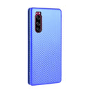 For Sony Xperia 5 Carbon Fiber Texture Horizontal Flip TPU + PC + PU Leather Case with Card Slot(Blue)