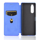 For Sony Xperia 5 Carbon Fiber Texture Horizontal Flip TPU + PC + PU Leather Case with Card Slot(Blue)