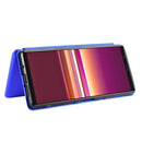 For Sony Xperia 5 Carbon Fiber Texture Horizontal Flip TPU + PC + PU Leather Case with Card Slot(Blue)