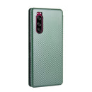 For Sony Xperia 5 Carbon Fiber Texture Horizontal Flip TPU + PC + PU Leather Case with Card Slot(Green)