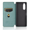 For Sony Xperia 5 Carbon Fiber Texture Horizontal Flip TPU + PC + PU Leather Case with Card Slot(Green)