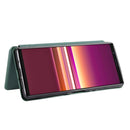 For Sony Xperia 5 Carbon Fiber Texture Horizontal Flip TPU + PC + PU Leather Case with Card Slot(Green)