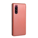 For Sony Xperia 5 Carbon Fiber Texture Horizontal Flip TPU + PC + PU Leather Case with Card Slot(Brown)
