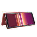 For Sony Xperia 5 Carbon Fiber Texture Horizontal Flip TPU + PC + PU Leather Case with Card Slot(Brown)