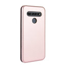For LG K61 / Q61 Carbon Fiber Texture Horizontal Flip TPU + PC + PU Leather Case with Card Slot(Pink)